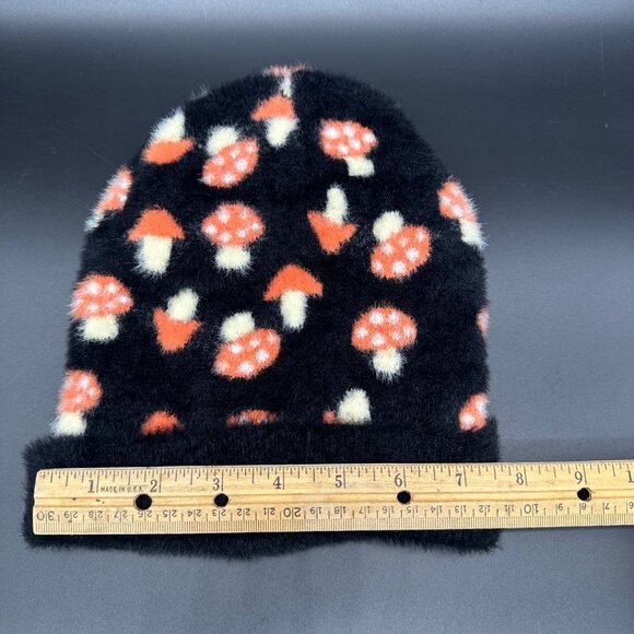 Mushroom Beanie Winter Sock Hat Fuzzy Childs One Size Kids Orange Black - Picture 8 of 8